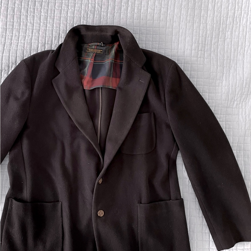 Brooks Brothers navy blue men’s blazer Jacket with Tartan details unlined casual